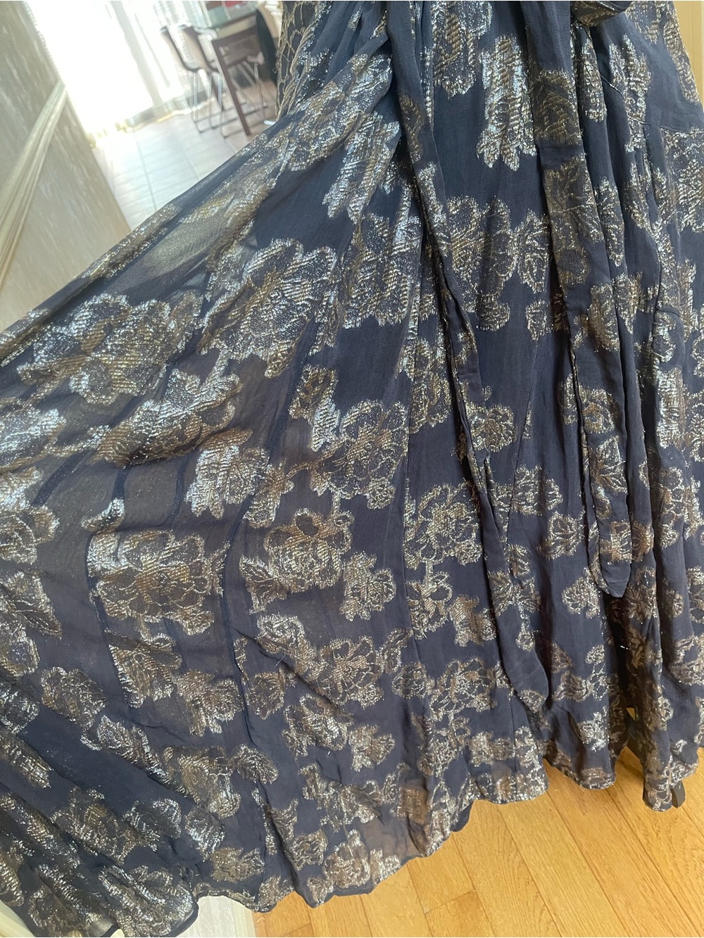 Free People Holding on convertible black and gold foil flowers maxi dress Sz S - Picture 10 of 17